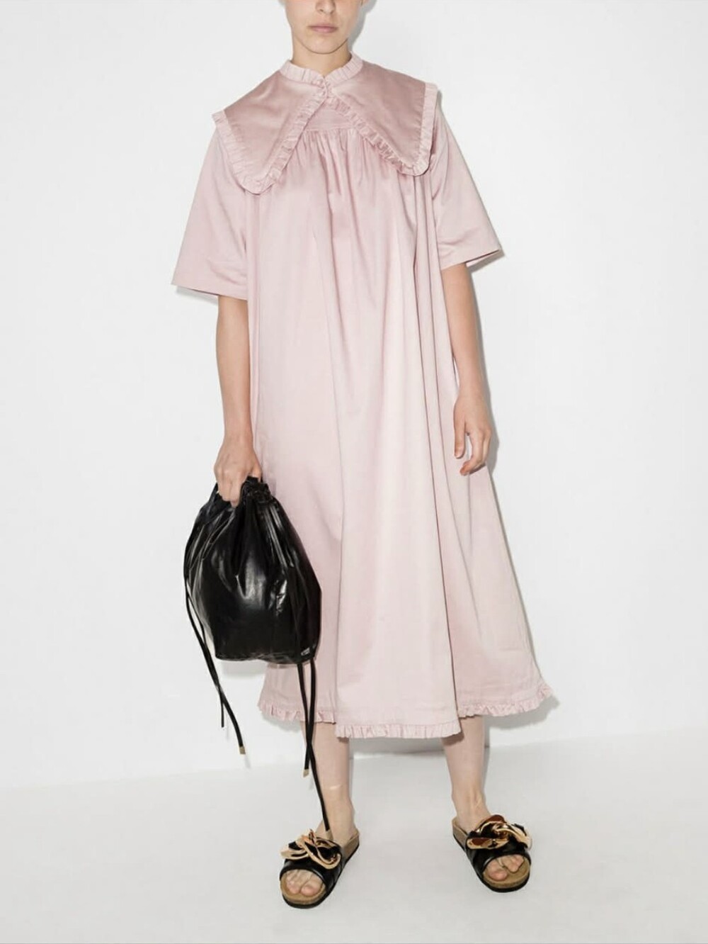 Kika Vargas Lourdes Oversized-Collar Midi Dress Large